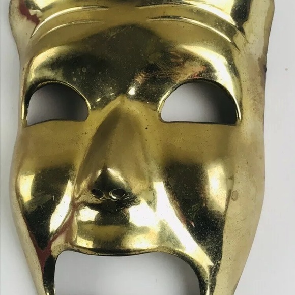 Theater Mask Vintage Solid Brass Tragedy Face 6.5” - Picture 4 of 8
